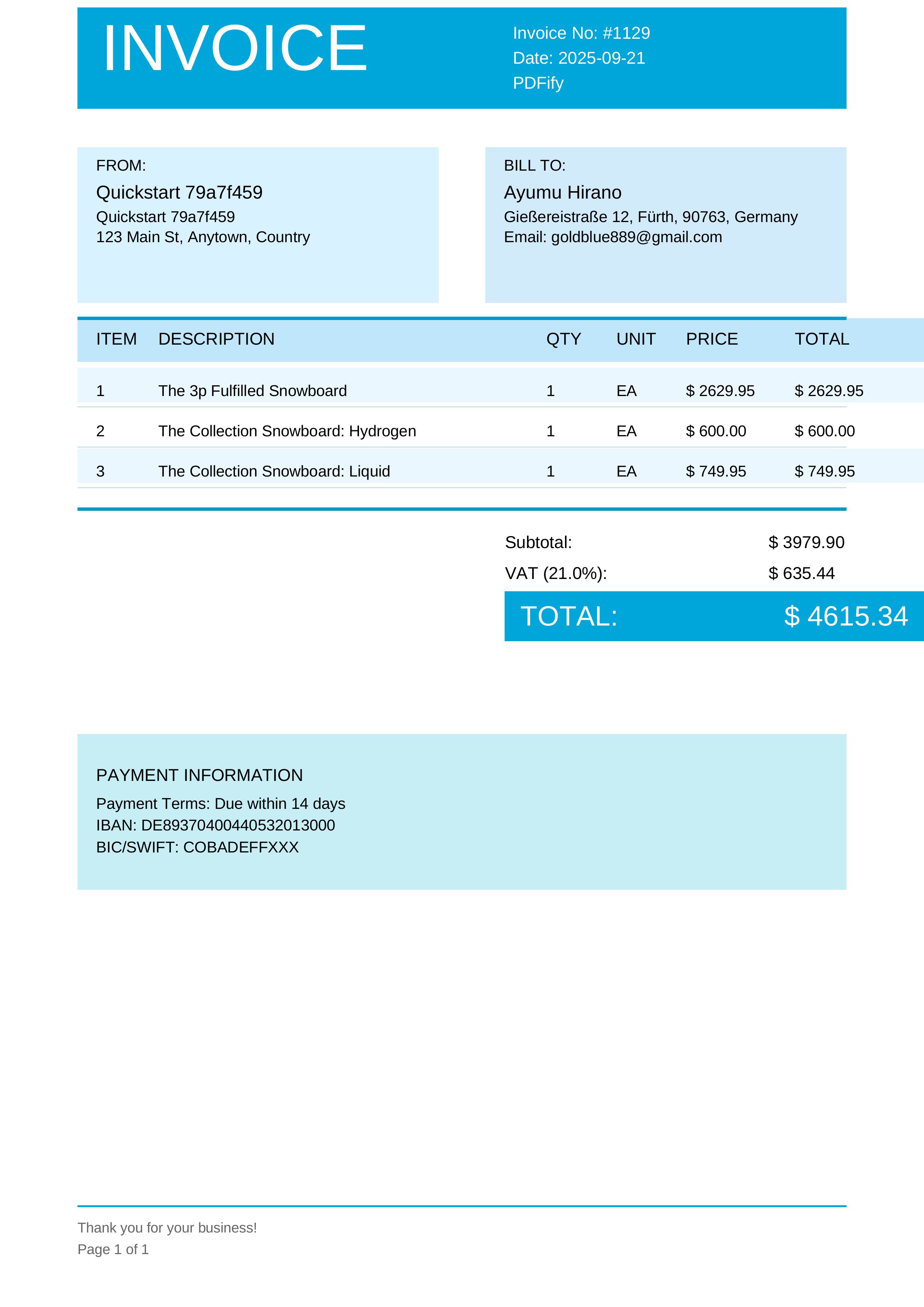 Compliant Shopify Merchant Invoice Example