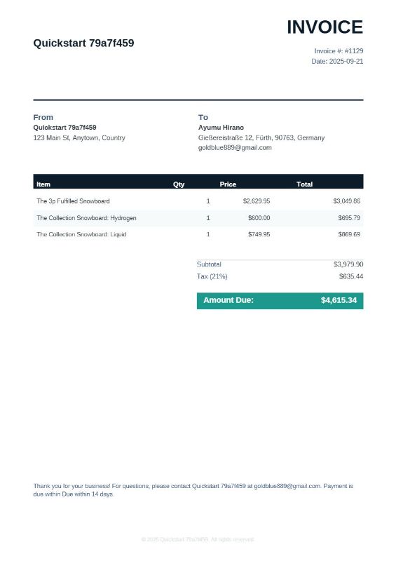 Compliant Shopify Merchant Invoice Example