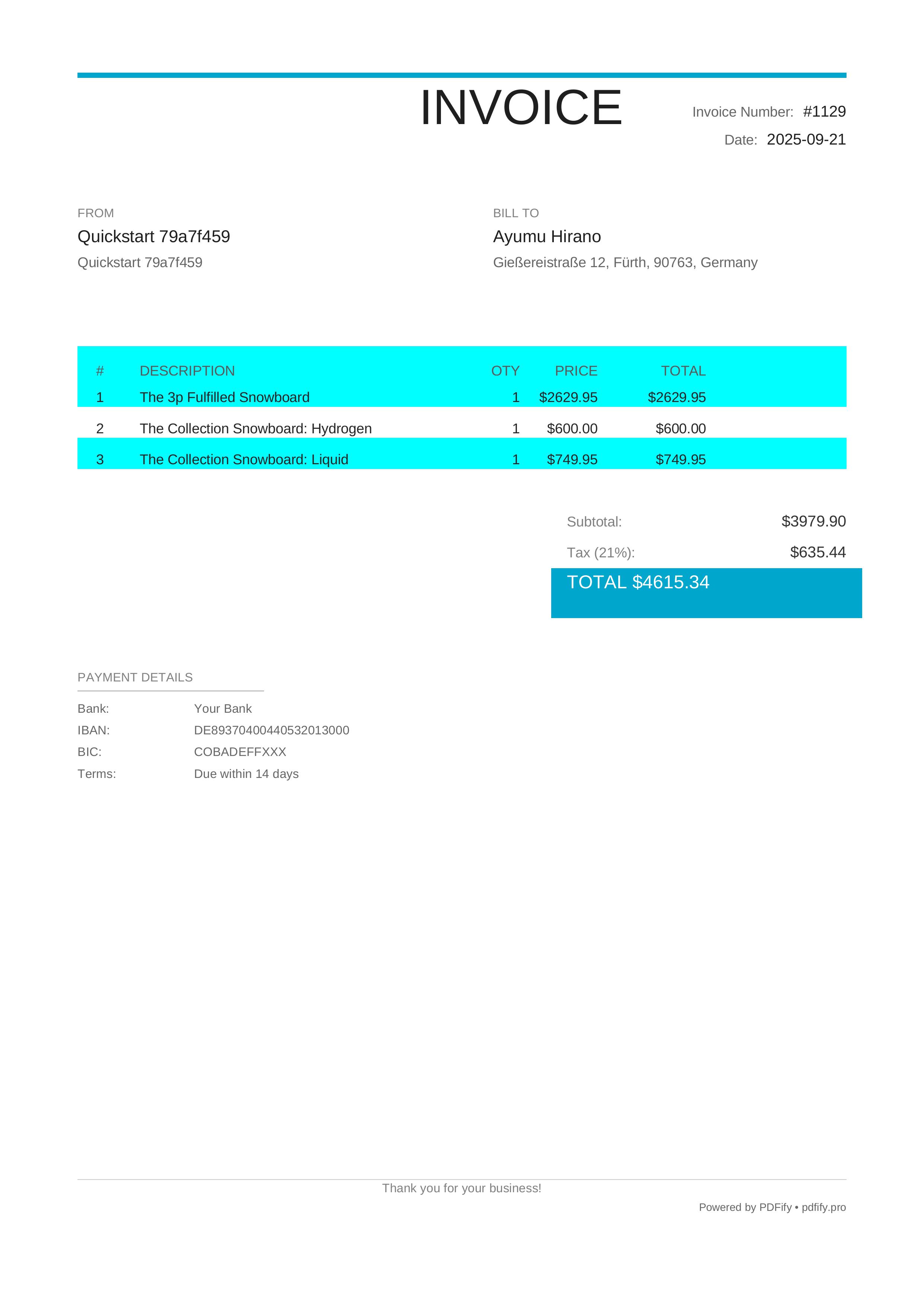 Compliant Shopify Merchant Invoice Example